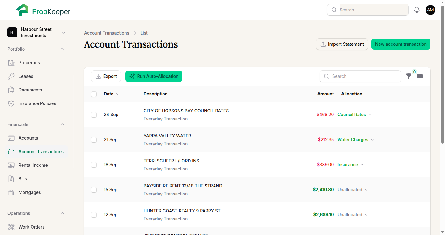 Account transactions imported automatically from a BankSync bank feed